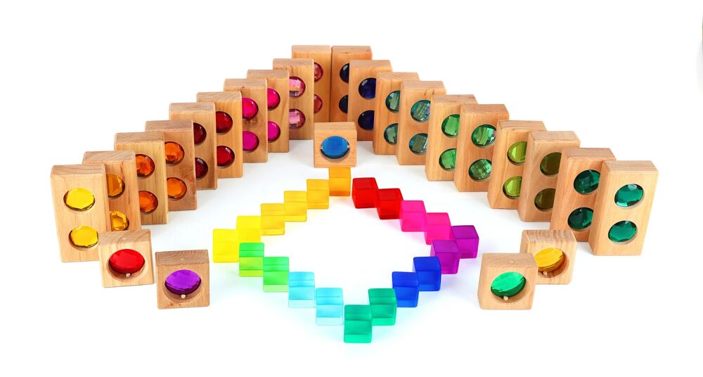 Bauspiel Blokkenset met Glitterstenen, Vensterblokken en Lucent Cubes (45 delig)