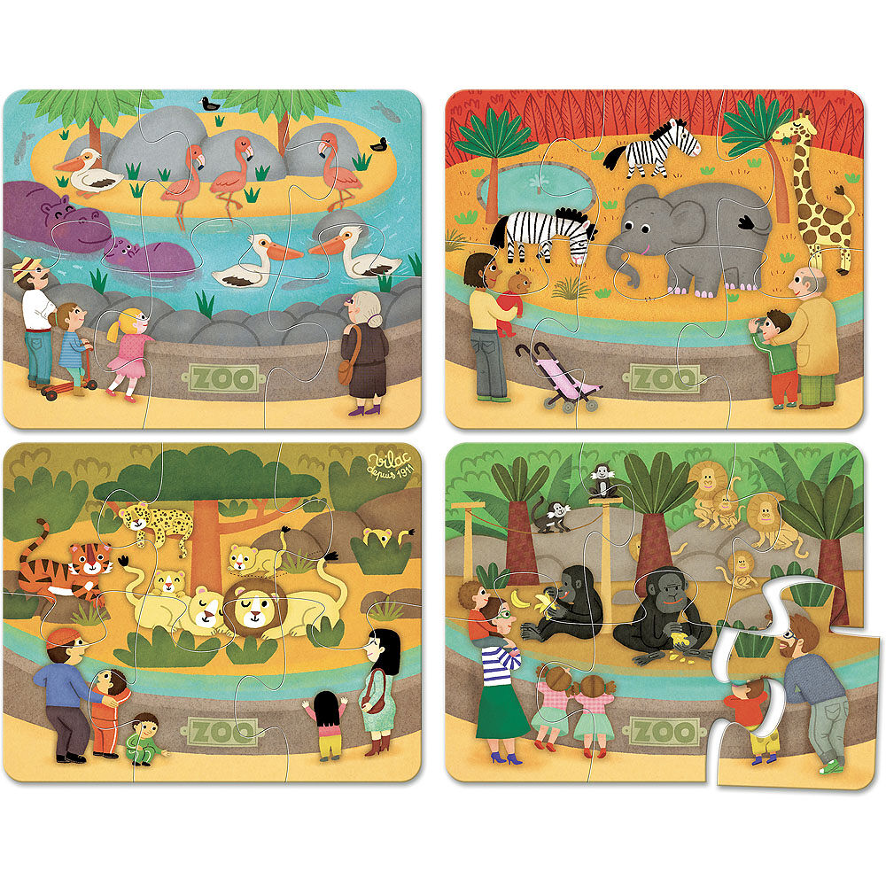 Houten puzzel (4x 6st) - De dierentuin