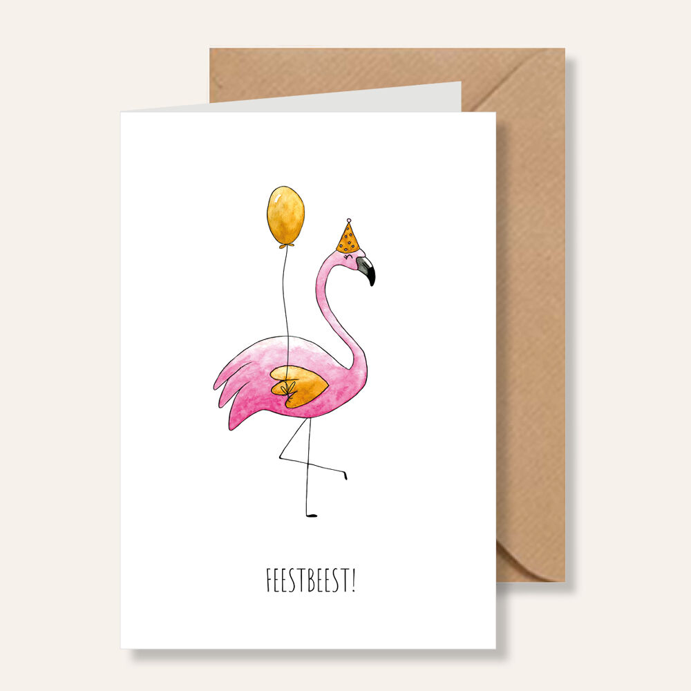 Kaart feestbeest flamingo