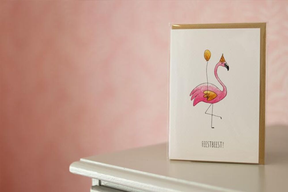 Kaart feestbeest flamingo